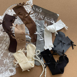 Kaus kaki pita panjang manis, kaus kaki panjang pita simpul, kaus kaki putri Lolita, kaus kaki tabung tengah JK, kaus kaki garis-garis vertikal untuk bayi perempuan - Product Image 5