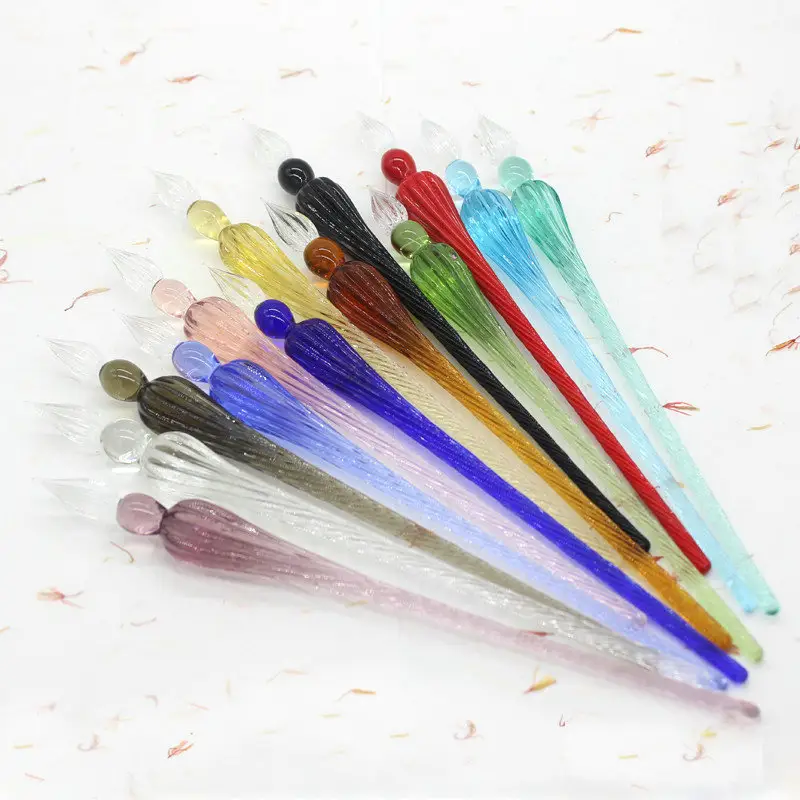 Vintage Wedding Gifts Handmade Color Spiral Glass Dip Pens Crystal Calligraphy Nib Signature Dipped Pen for Writing Drawing