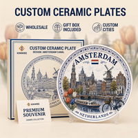 Plato Decorativo de Cerámica con Diseño de Molino de Viento y Tulipanes de la Ciudad de Ámsterdam, Países Bajos, para Personalización OEM ODM al por Mayor