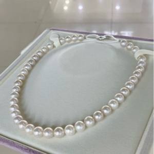 Collier de perles d'eau douce naturelles, double rangée, 8-7 mm et 4-3 mm, presque rondes, forte brillance, sans défaut, sans cœur, avec fermoir papillon - Product Image 4