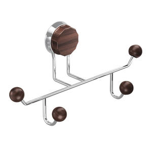 Crochet à ventouse double, fixation murale sans perçage, crochets adhésifs pour salle de bain, usage domestique, avec design boule en bois - Product Image 1