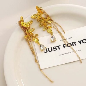 Women's New Fashion Heavy <b>Industry</b> Gold Butterfly Long Tassel <b>Earrings</b> High-End Luxury Water Droplet Design Drop Style - Product Image 4