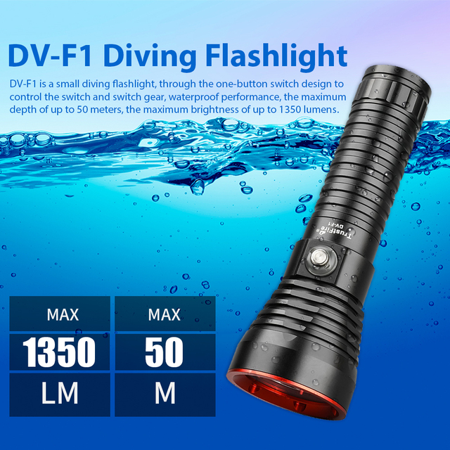 Trustfire DV-F1 50 Meters Underwater Scuba Diving Flashlight 1350LM Professional IP68 Waterproof Rechargeable Diving Torch