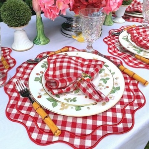 100% <b>Linen</b> Scallop Shaped Edge Napkins <b>Cloth</b> Christmas Banquet <b>Table</b> Decoration Splicing Color Edge Placemat - Product Image 1