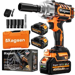 1/2" Cordless 21V Brushless Industrial <b>Impact</b> Wrench 1200N.m High Torque Lithium-Ion DIY <b>Impact</b> Gun with 5 <b>Sockets</b> for Car - Product Image 1