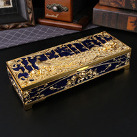 Boîte à bijoux en alliage poli de luxe, faite à la main, paon jaune et abeille, style animal classique, ornement de bureau