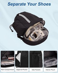Sac à dos à cordon de serrage résistant à l'eau avec compartiment à chaussures, design multi-compartiments, sac à dos de sport polyvalent et léger - Product Image 2