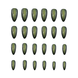 AIERFEI <span class=keywords><strong>Faux</strong></span> ongles Fabricant Long Amande <span class=keywords><strong>Faux</strong></span> ongles Conseils Paillettes Vert Oeil de chat Appuyez sur les ongles Gel Effet vernis - Product Image 4