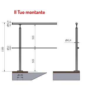 P110108-1XA4-L Sku Upright 42.4mm Poli AISI 316 Acier Inoxydable Traverse Fixe Sol Hauteur 1.10m Balustrades Main Courantes - Product Image 1