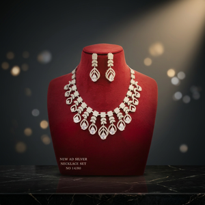 Conjunto de Collar Gargantilla Plateado con Diamantes Americanos y Cristales Rosa, Collar de Circonita Cúbica con Pendientes para Mujer - Product Image 3