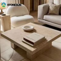 Table basse de salon en pierre de travertin naturelle StoneSun, style moderne minimaliste, style wabi-sabi