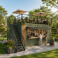 Kiosque à café en conteneur de jardin à deux étages de 20 pieds avec terrasse de restauration sur le toit et fenêtre de service extérieure