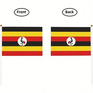 Manufacturer Direct Supply Uganda Ugandan Polyester Digital Printing Hand Waved Flying Mini <b>Flag</b> 5.5x8.2in with PVC Pole - Product Image 3