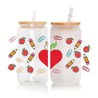 Vente en gros UVDTF étanche 16oz verre peut tasse enveloppement transferts conceptions personnalisées dessin animé tasse autocollant décalcomanie transfert de chaleur UV lavable