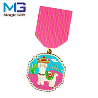 Médaille sportive personnalisée sur le thème des animaux de dessin animé, en alliage de zinc, émail souple, logo imprimé UV, gravure avec ruban souvenir