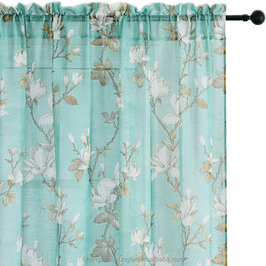 Rideaux floraux avec fleur de magnolia imprimé lumière filtrant Faux <span class=keywords><strong>lin</strong></span> Texture fenêtre drapé <span class=keywords><strong>vert</strong></span> sur <span class=keywords><strong>lin</strong></span> pour salon maison - Product Image 6