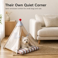 Tente tipi semi-fermée pour animaux de compagnie avec coussin amovible et lavable pour petits chiens et chats