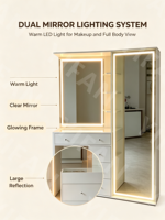 Coiffeuse Moderne Personnalisée avec Grand Miroir Lumineux, Meuble de Rangement pour Chambre à Coucher en Bois MDF