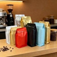 Sachet d'emballage pour grains de café personnalisé, givré, 250g, 340g, 500g, 8oz, avec fermeture éclair, fond plat, finition mate, en aluminium, avec valve et zip