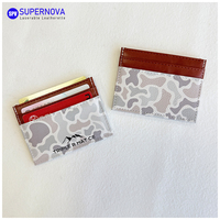 Dompet Kulit Mini 5 Slot Kartu, Tempat Kartu Kulit Horizontal untuk Pengukiran Laser