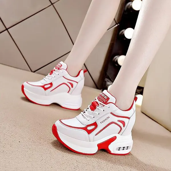 2024 mới tăng chiều cao ren-up giản dị Giày cao gót thời trang Giày chạy Giày sinh viên Sneakers Chunky Sneakers phụ nữ