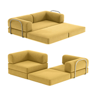 Set Sofa Bed Modern 2 Dudukan Berumbai Bentuk Persegi Panjang, Dapat Diubah Menjadi Tempat Tidur, Dikemas Vakum dalam Kotak Furnitur untuk Ruang Bawah Tanah, Ruang Tamu Rumah, Berbahan Kain