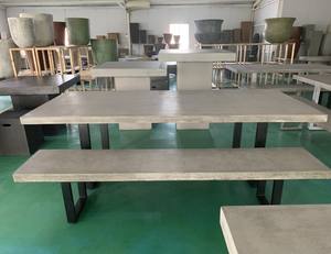 SK301 Rustic Rectangle <b>Wood</b> and Metal Dining <b>Table</b> Set Cement Concrete <b>Top</b> for Office or Home Viet Nam Style Furniture - Product Image 5