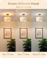 Plafonnier semi-encastré EDISHINE 12,6 pouces Huachuang à 3 lumières, abat-jour en tissu double tambour, style Art Déco, pour chambre, couloir, salle à manger