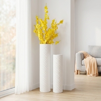 Grands vases de sol blancs 70/55 cm de haut, lot de 2, vases de sol en métal, design moderne pour buffet, cheminée, entrée, décoration de porte