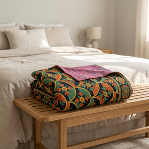 Vintage Boho Kantha <b>Quilt</b> Handmade Cotton Reversible Bedspread Floral Embroidery 30 Count 100TC Washable Home Bedding <b>Throw</b> - Product Image 2
