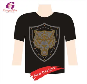 Berlian imitasi kustom pabrik besi pada desain Bling hewan berlian imitasi Transfer panas untuk baju garmen pakaian Hoody