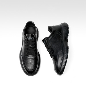 Men's Casual Leather Sneakers Genuine Leather Mid Heel Front Laces Solid Color Youth <b>Walking</b> Style Shoes - Product Image 3