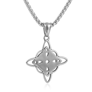 Celtic Pendant <b>Titanium</b> Steel Geometric Lucky Knot Men's Necklace Silver Retro Style 3.0x60cm Chain 24085 - Product Image 2