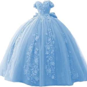 Vestidos de Debutante Azul Celeste 2025 com Apliques de Renda Ombro a Ombro Vestido de Baile com Contas para Festa de Formatura e Aniversário Personalizado - Product Image 1