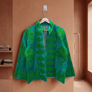 Blazer en velours vert brodé, col mandarin, manches longues, motif floral, veste pour femme, saison printemps - Product Image 3
