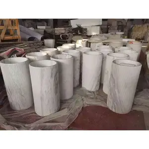 Free Standing Natural White Marble Stone Pedestal Washbasin Stone Basin