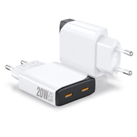 Chargeur mural HNT Wholesale GaN PD 20W à charge rapide ultra-fin double Type-C avec prise EU PPS pour iPhone et Samsung