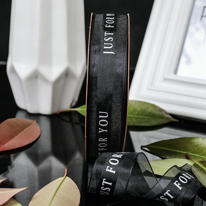 New Arrival 50 Yards Organza Ribbon 25mm Printed JUST for YOU Gauze Yarn Gift Bouquet Wrapping Ribbon Roll for Decorative Flower