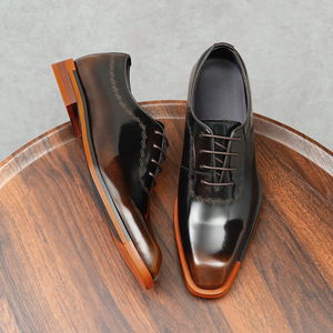 Chaussures de ville pour hommes en cuir véritable faites à la main, légères et confortables, à bout pointu, rehaussantes, type mocassins - Product Image 1