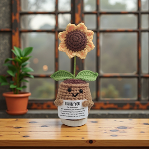 Poupées de tournesol au crochet faites à la main et cartes personnalisables Fleurs tricotées en pot Fleurs artificielles artistiques <span class=keywords><strong>Genre</strong></span> - Product Image 4