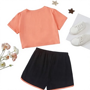 Girls Customizable Brand 2-Piece Casual Set Short Sleeve Top Elastic Waist Shorts Floral Pattern Breathable Polyester/Cotton - Product Image 2