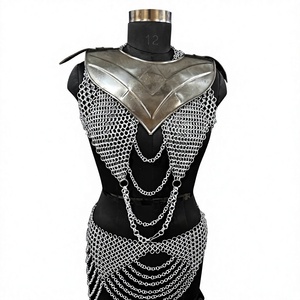 Haut d'armure en maille métallique plaqué argent avec bretelles réglables, costume de mode, artisanat métallique en acier inoxydable en forme 3D complète - Product Image 1