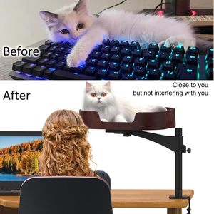 Perchoir pour chat rotatif à 360 degrés à fixer sur le bureau avec bras réglable et base à pince, <span class=keywords><strong>lit</strong></span> pour chat en bois peu encombrant pour la maison ou le bureau - Product Image 3