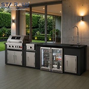 Cucina Esterna per Barbecue in Acciaio Inox, <span class=keywords><strong>Design</strong></span> Modulare con Porta a Serranda, Spazio di Stoccaggio Chiudibile e Griglia Integrata - Product Image 2