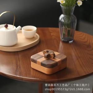 Boîte de rangement carrée en bois de noyer avec couvercle pour bonbons de mariage, bijoux, organisateur de bureau - Product Image 3