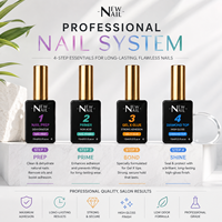 Lot de vernis gel UV 15 ml pour salon de manucure, marque privée, longue tenue, avec préparateur déshydratant, primer non acide et top coat gel pour capsules.