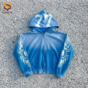 Custom Washed Sweat <strong>Suit</strong> Zipper Hoodies Tracksuit Set Printing Acid Wash <strong>Flared</strong> Sweatpants And Hoodie Set - Product Image 2