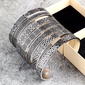 Yunnique European American Retro Tibetan <b>Silver</b> <b>Cuff</b> <b>Bracelet</b> Unisex Celtic Knot Design Clothing Matching Gift Jewelry - Product Image 1
