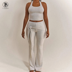 Nuovi Arrivi Primavera 2026: Completo Donna 2 Pezzi con Top Senza Maniche e Pantaloni a Vita Alta con Laccetti, Morbido Completo Casual per il Tempo Libero - Product Image 4