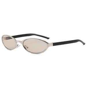 Gm Simple Metal <b>Thin</b> Frame <b>Sunglasses</b> For Women Silver Oval Stainless Steel UV380 Class 2 Sunshades Ac Lens Fashionable - Product Image 4